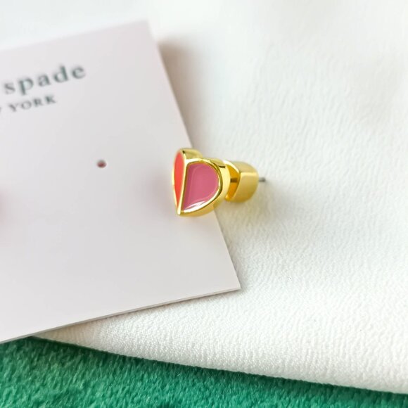 KATE SPADE Heritage Spade Heart Pink Red Stud Earrings NEW - Picture 3 of 3